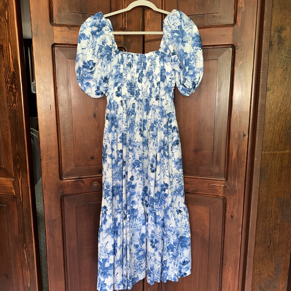 Womens Abercrombie & Fitch Emerson Poplin Puff Sleeve Midi Dress Blue - XS - Picture 5 of 7